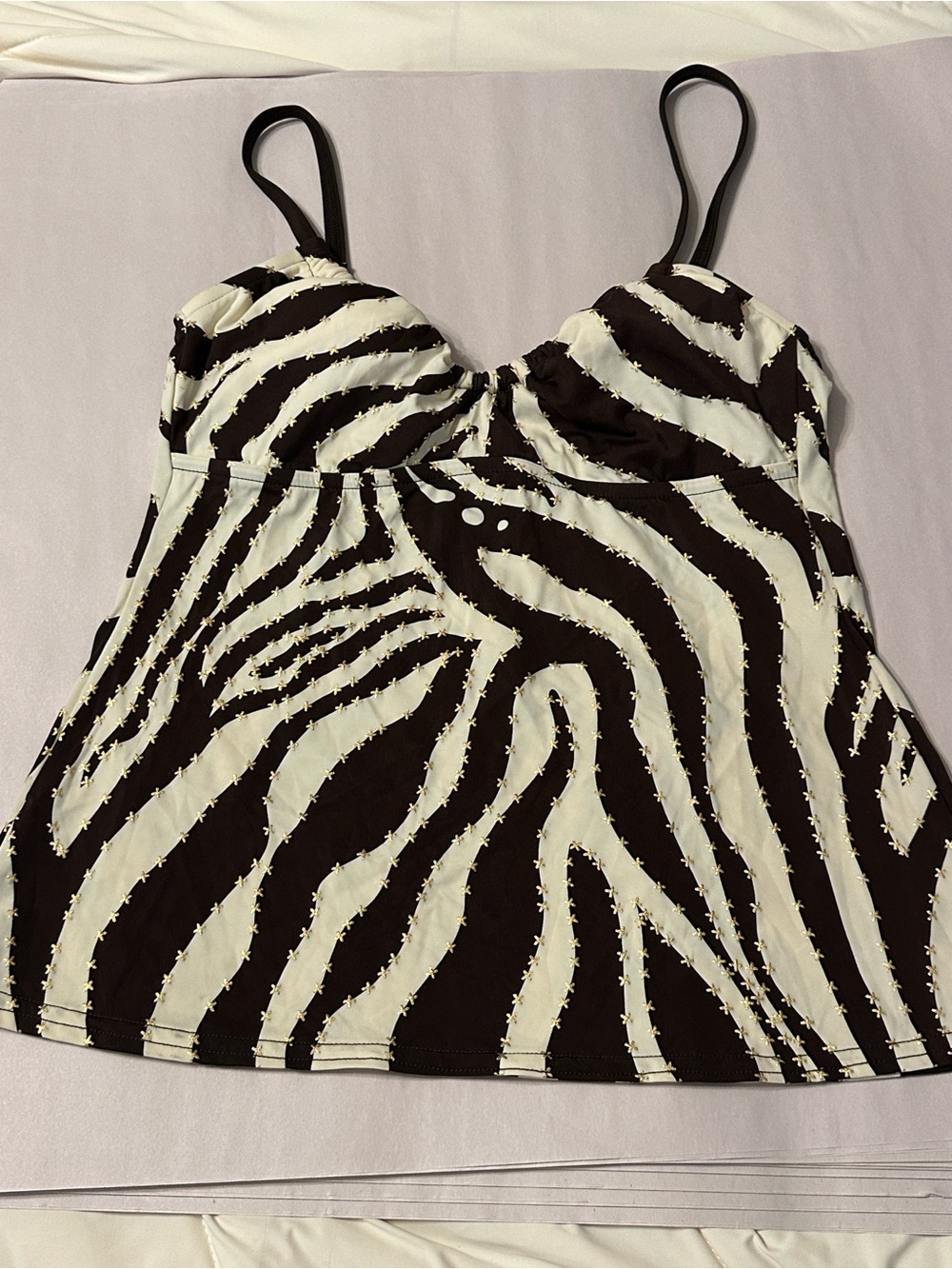 Ocean Avenue Women's Brown & Cream Striped Embellished Tankini - NWOT - Size M